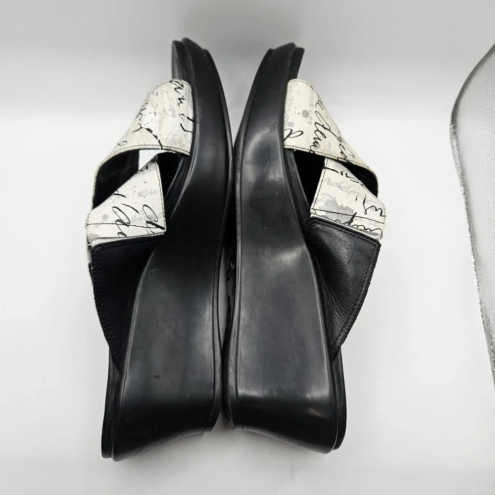 Dansko Ava French Script Criss-Cross Black Wedge Sandals Comfort Travel Size 9.5